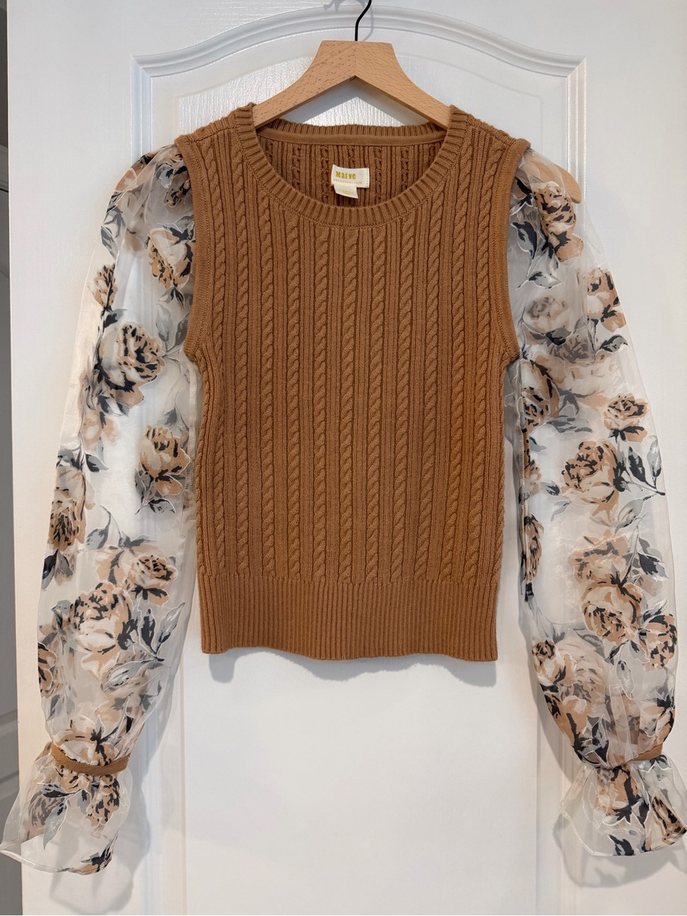 Anthropologie Maeve Sheer-Sleeve Cable Knit Sweater Vest